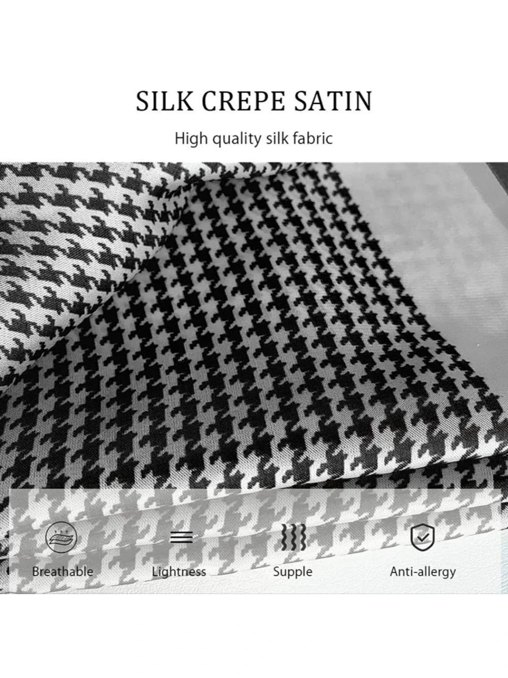 Silk Feel Scarf Women Houndstooth Square Scarf Soft Mulberry Silk Scarve